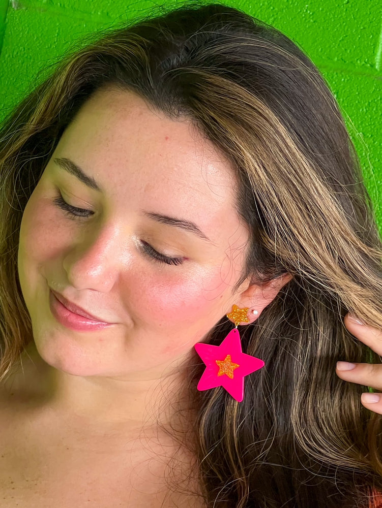 Large Pink Star Earrings