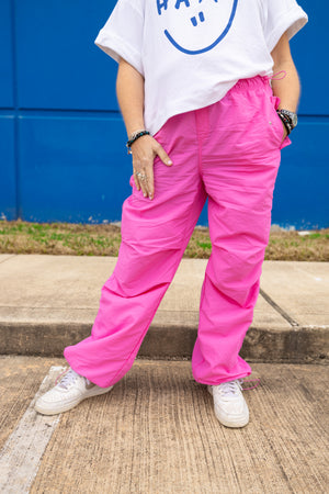 Bubble Gum Parachute Pants in Pink (S-L)