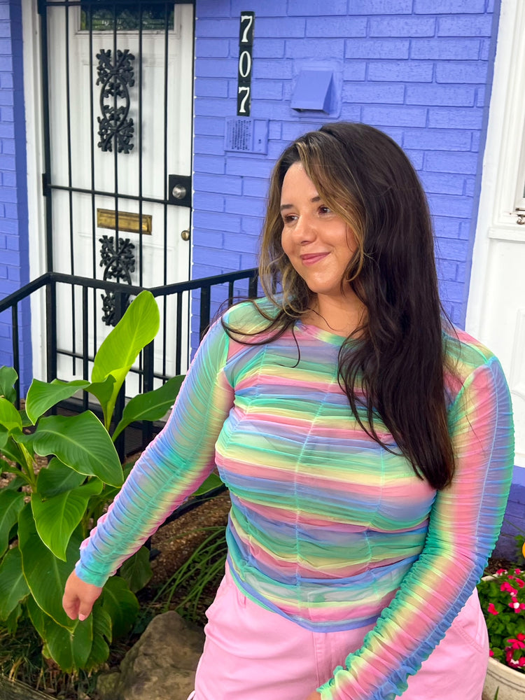 Ombre Rainbow Mesh Top *extended sizes