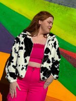 Cow Print Fuzzy Jacket (S-XL)