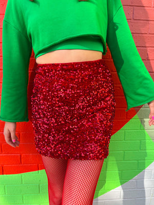Holiday Red Sequin Skirt *Extended Sizes