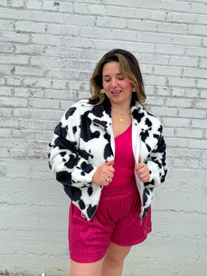 Cow Print Fuzzy Jacket (S-XL)