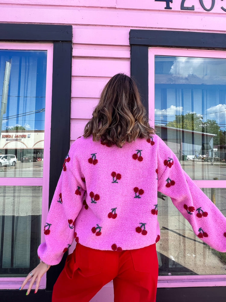 
            
                Load image into Gallery viewer, Pink Cherry Sherpa Jacket *Extended Sizes
            
        