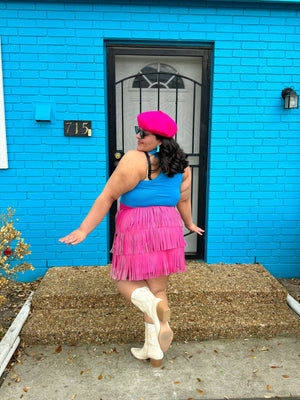 Rodeo Fringe Skirt in Pink (S-3XL)