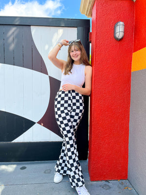 Meet Me There Checkered Flare Pants *Extended Sizes