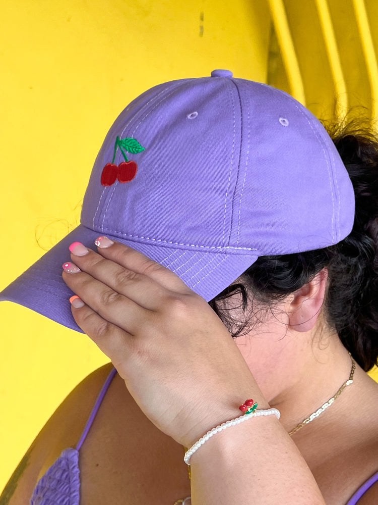 
            
                Load image into Gallery viewer, Lavender Cherry Embroidered Hat
            
        