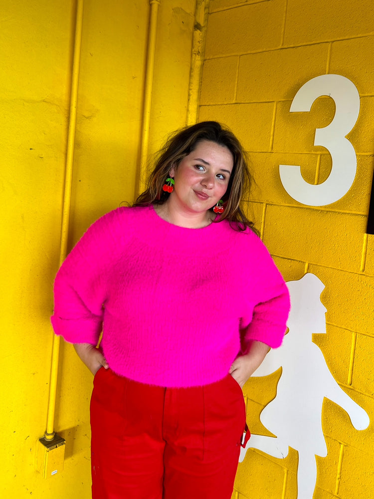 Tickled Pink Fuzzy Sweater * Extended Sizes