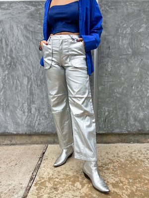 Silver Metallic Jeans *Extended Sizes