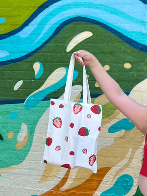 
            
                Load image into Gallery viewer, Strawberry Picking Canvas Tote
            
        