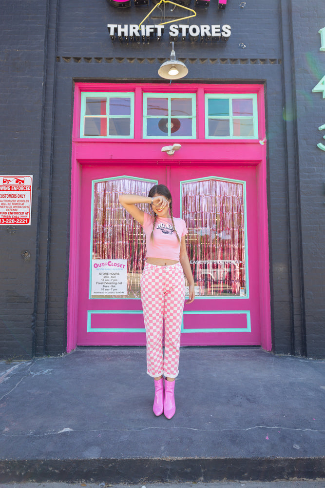(RESTOCKED size S-L ) Pink Checkered Pants *Extended  Sizing