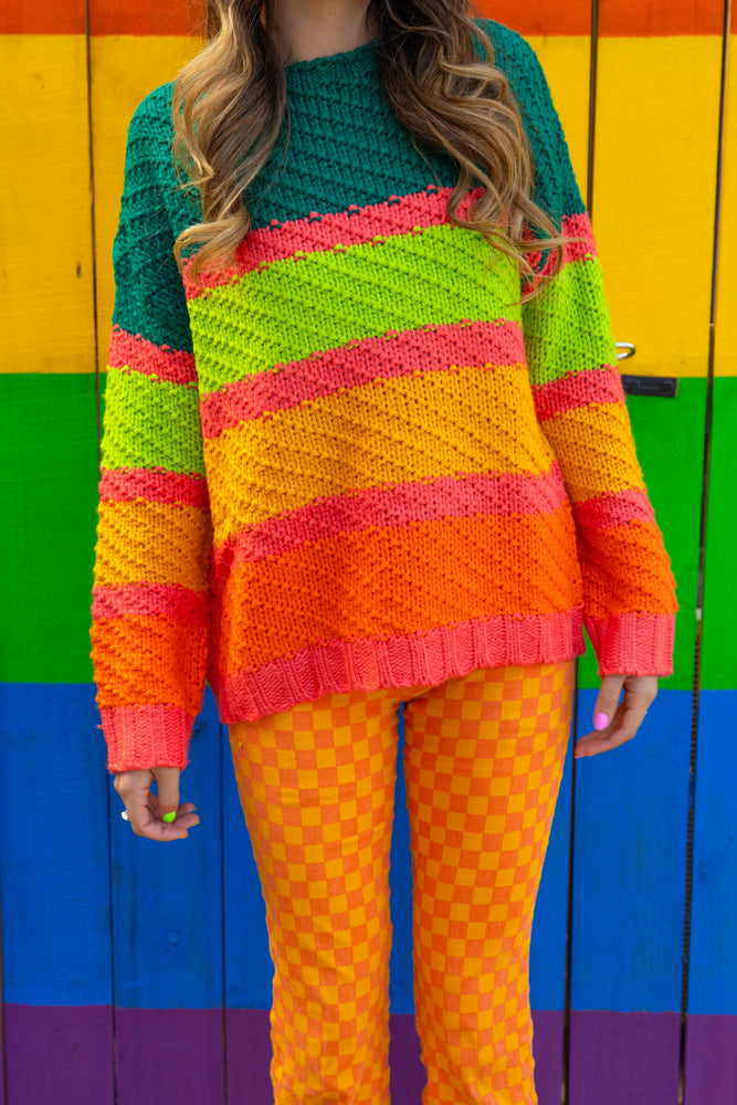 Take it All Sweater in Orange and Green