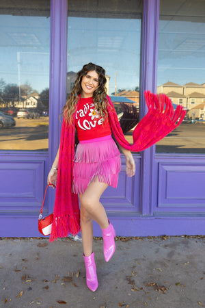 
            
                Load image into Gallery viewer, Rodeo Fringe Skirt in Pink *Extended Sizes
            
        