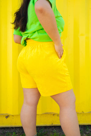 
            
                Load image into Gallery viewer, Live Each Day Yellow Terry shorts *Extended Sizes
            
        